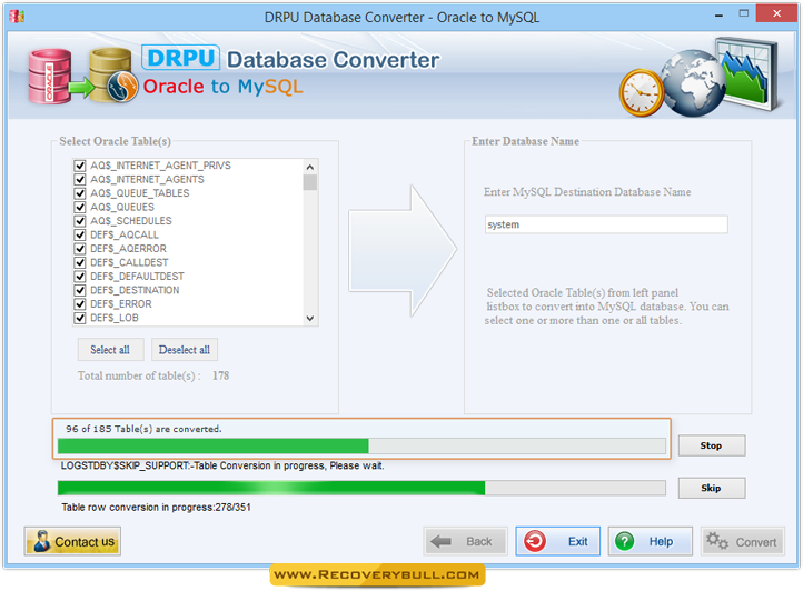 Oracle to MySQL Database Converter Screenshots